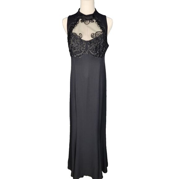 Vintage Dress 12 Med VTG 80s  Maxi Black Tie Prom Event - Picture 8 of 17